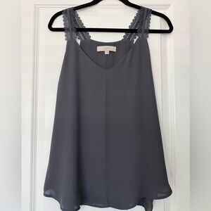 LOFT Charcoal Gray Lace Strap Tank Top